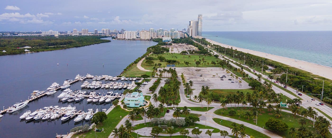 Haulover Park and its marina, seen from above